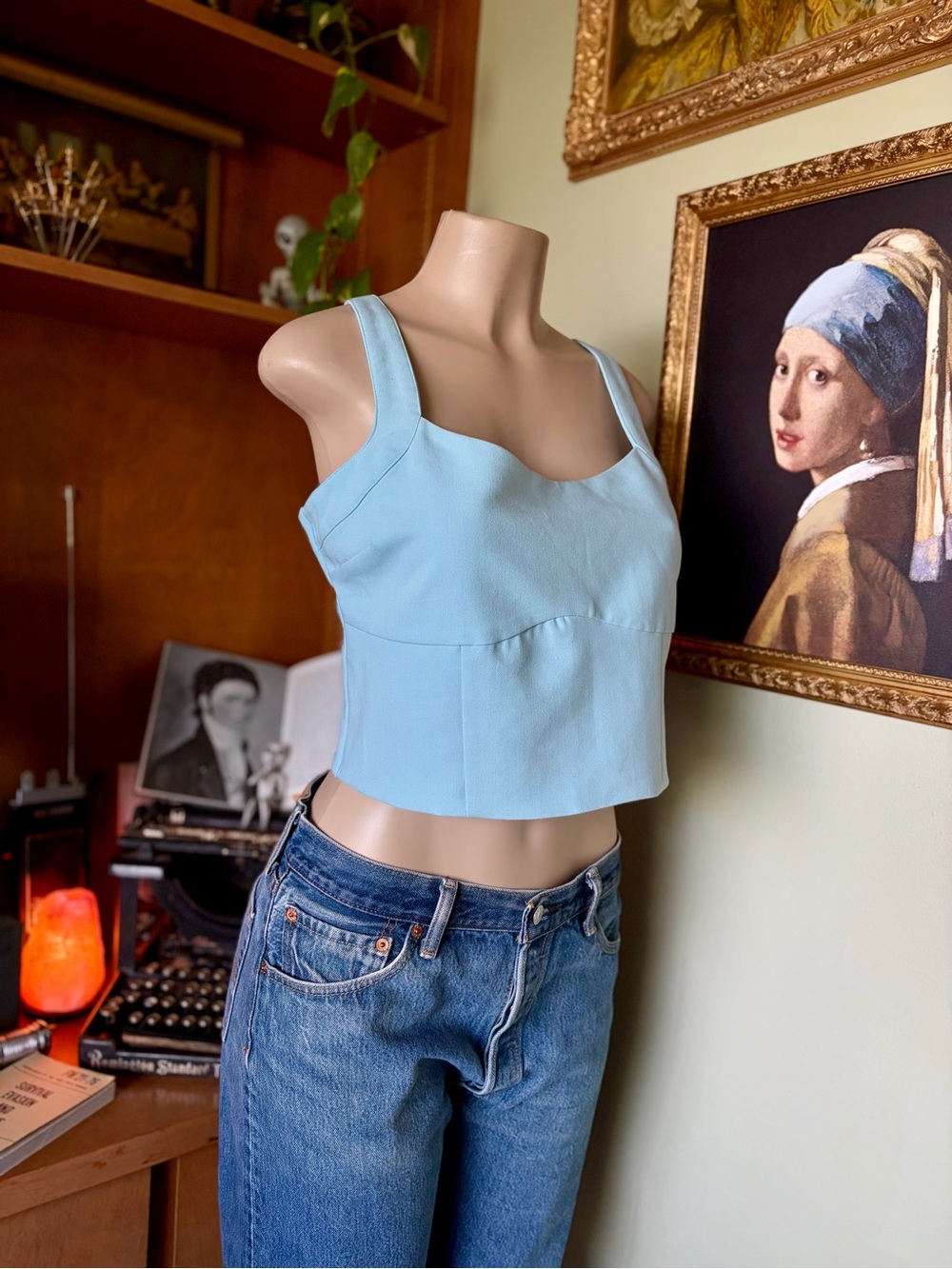 Abercrombie & Fitch Light Blue Crop Cami Tank Top Size L Summer Flirty Beach